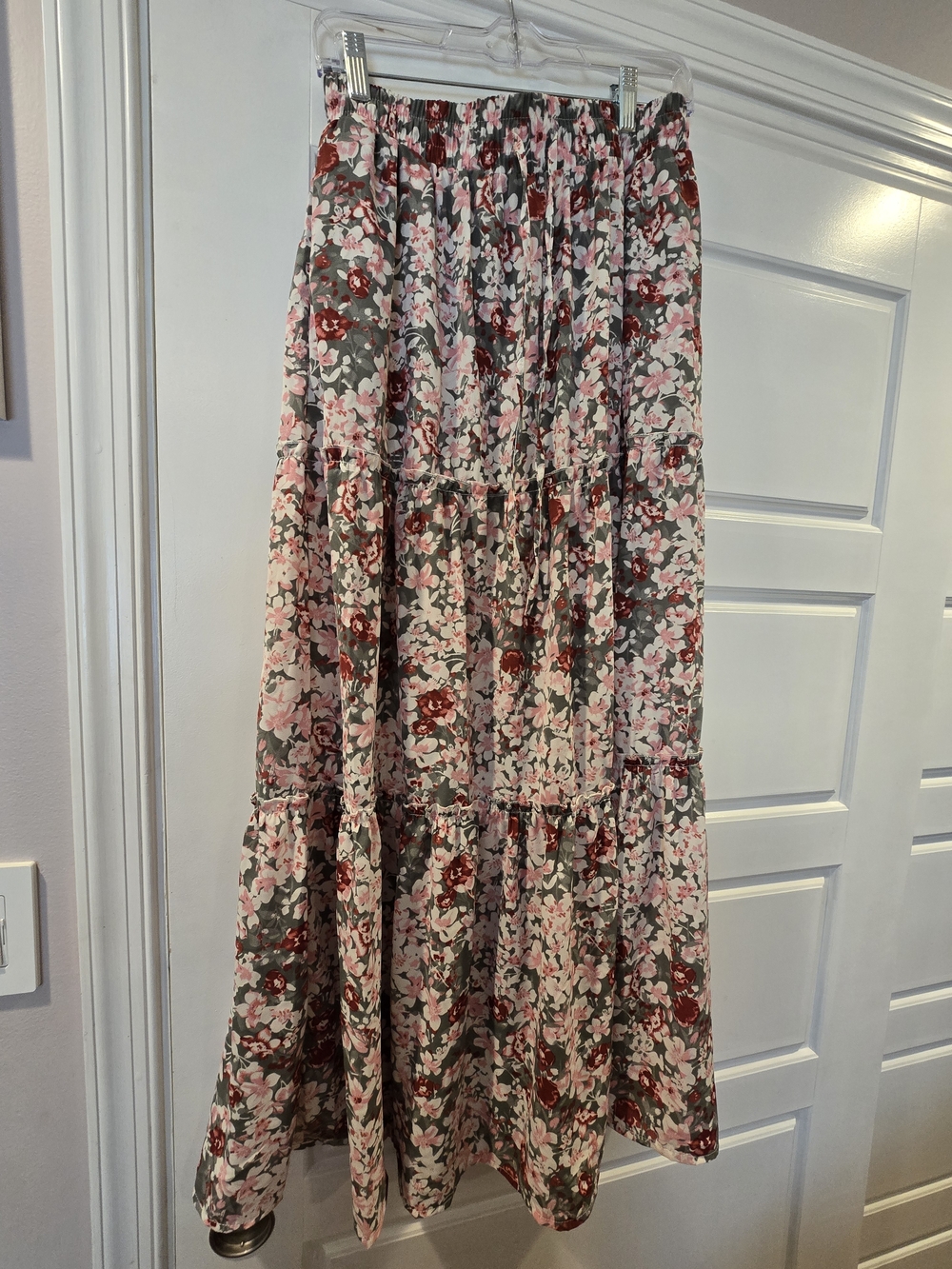 Tiered Floral Maxi Skirt in Pink and Gray